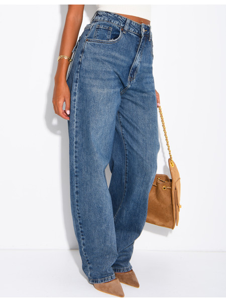 High-waisted, faded barrel-cut jeans