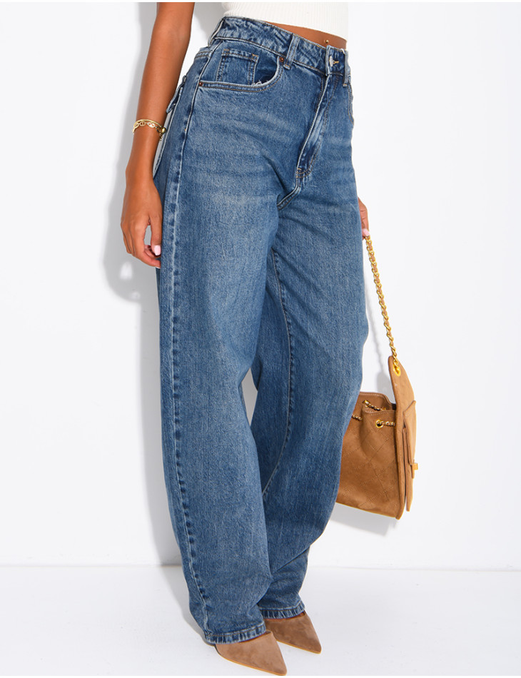 High-waisted, faded barrel-cut jeans