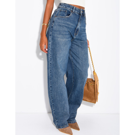 High-waisted, faded barrel-cut jeans