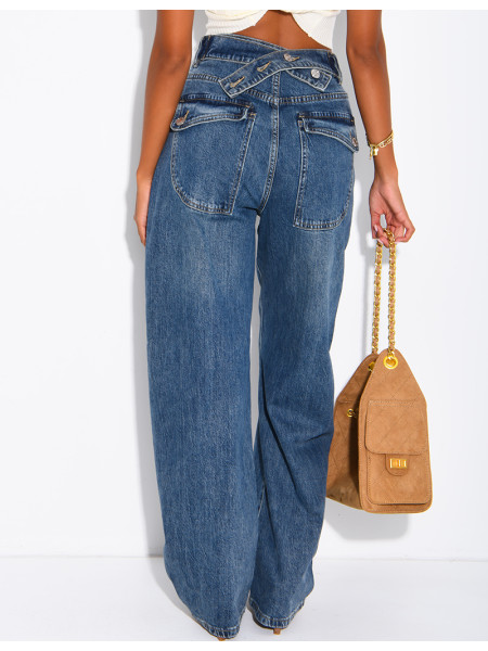High-waisted, faded barrel-cut jeans