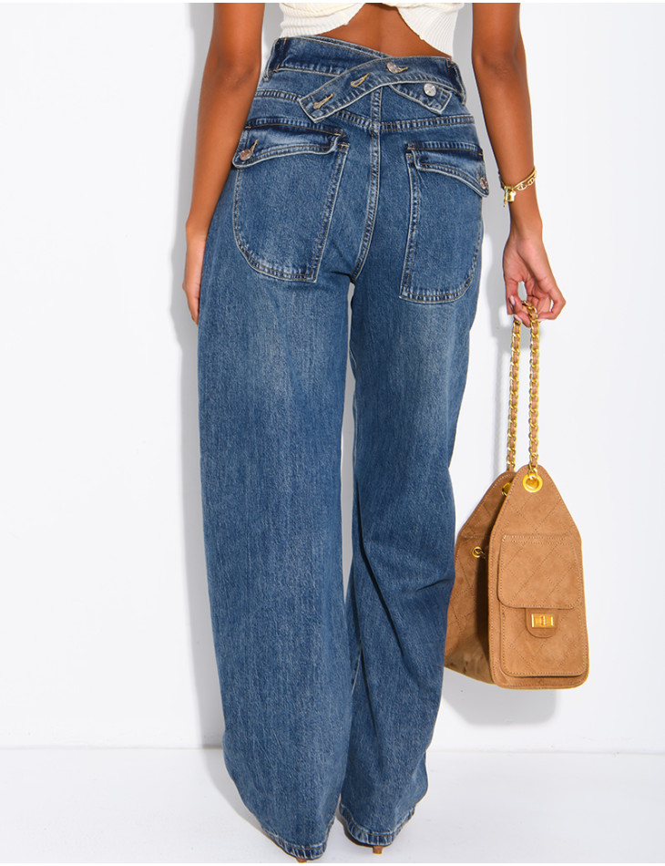 High-waisted, faded barrel-cut jeans