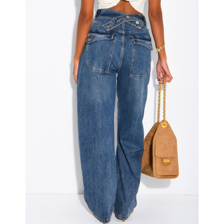 High-waisted, faded barrel-cut jeans