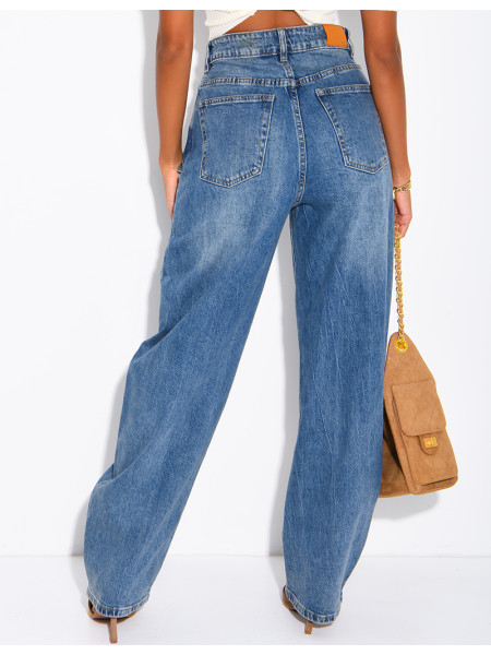 Hoch taillierte Barrel-Jeans mit Waschung und Einsätzen