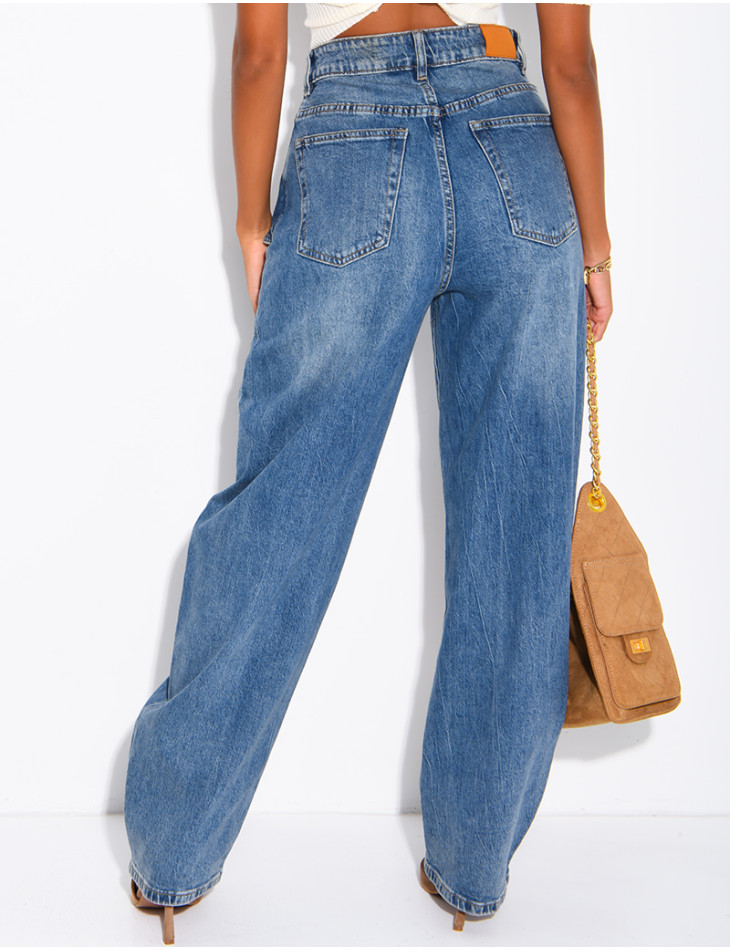 Hoch taillierte Barrel-Jeans mit Waschung und Einsätzen
