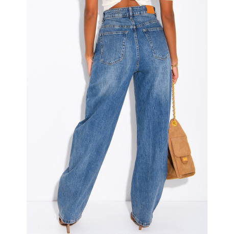 Hoch taillierte Barrel-Jeans mit Waschung und Einsätzen