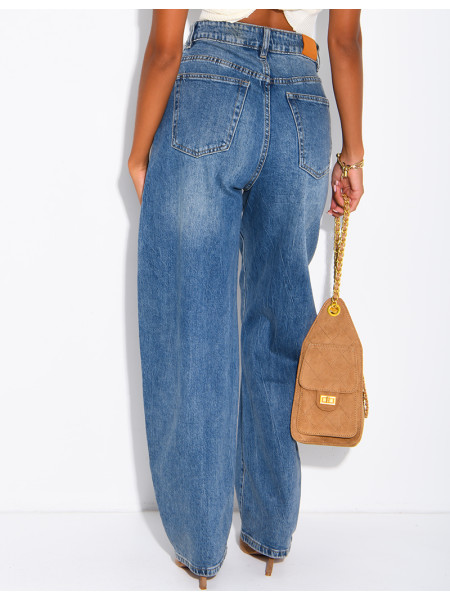 Hoch taillierte Barrel-Jeans mit Waschung und Einsätzen
