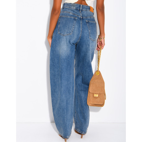 Hoch taillierte Barrel-Jeans mit Waschung und Einsätzen