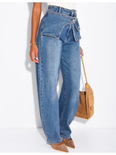 Hoch taillierte Barrel-Jeans mit Waschung und Einsätzen