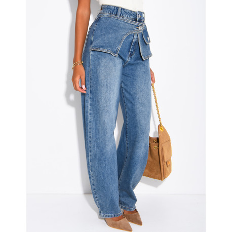Hoch taillierte Barrel-Jeans mit Waschung und Einsätzen