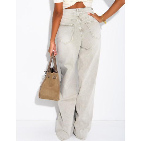 High-waisted, straight-leg jeans with a vintage wash