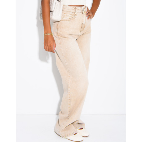 High-waisted, straight-leg jeans with a vintage wash