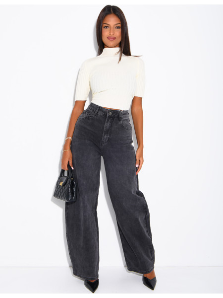 Hoch taillierte Jeans im Barrel-Schnitt, verwaschen