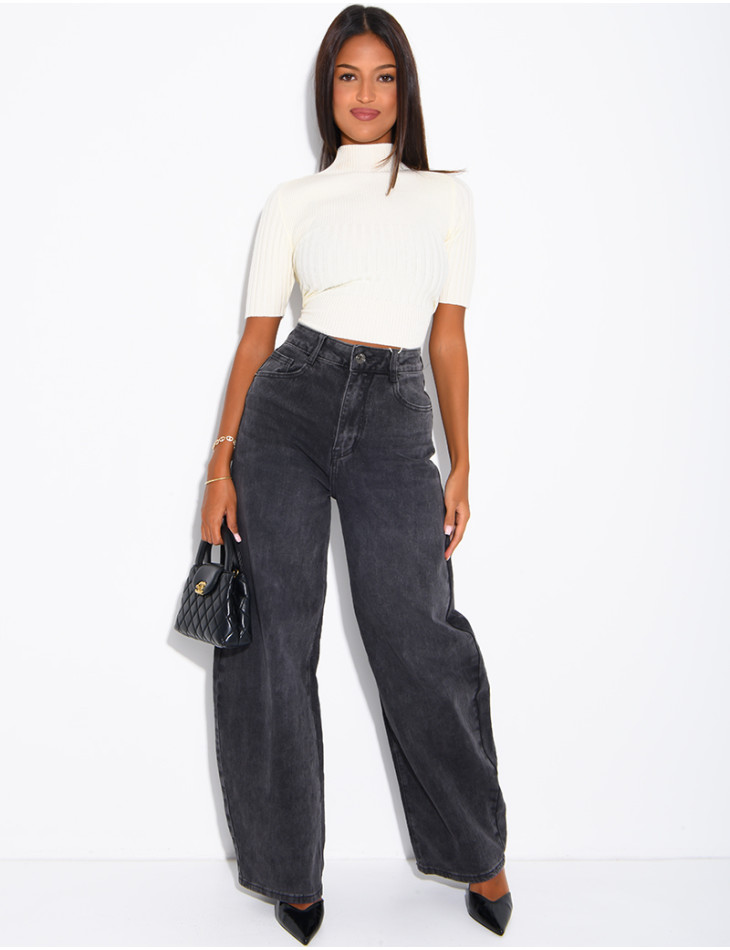 Hoch taillierte Jeans im Barrel-Schnitt, verwaschen