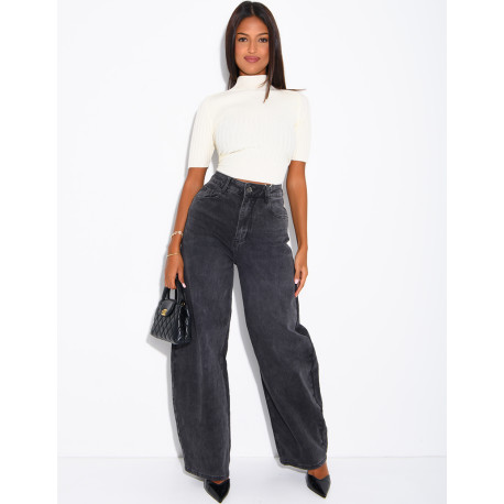 Hoch taillierte Jeans im Barrel-Schnitt, verwaschen