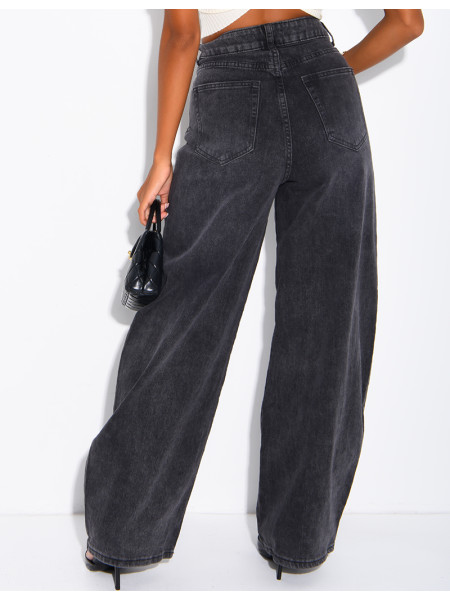 Hoch taillierte Jeans im Barrel-Schnitt, verwaschen