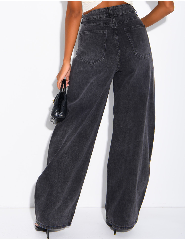 Hoch taillierte Jeans im Barrel-Schnitt, verwaschen