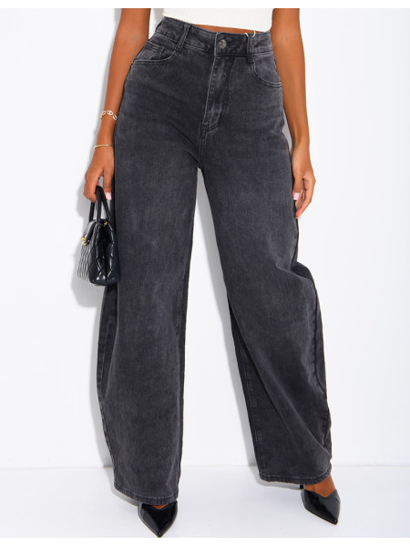 Hoch taillierte Jeans im Barrel-Schnitt, verwaschen