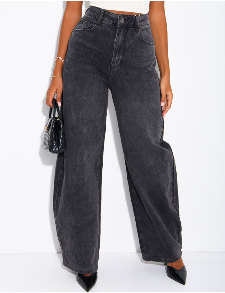 Hoch taillierte Jeans im Barrel-Schnitt, verwaschen