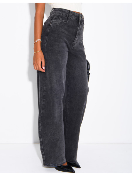 Hoch taillierte Jeans im Barrel-Schnitt, verwaschen