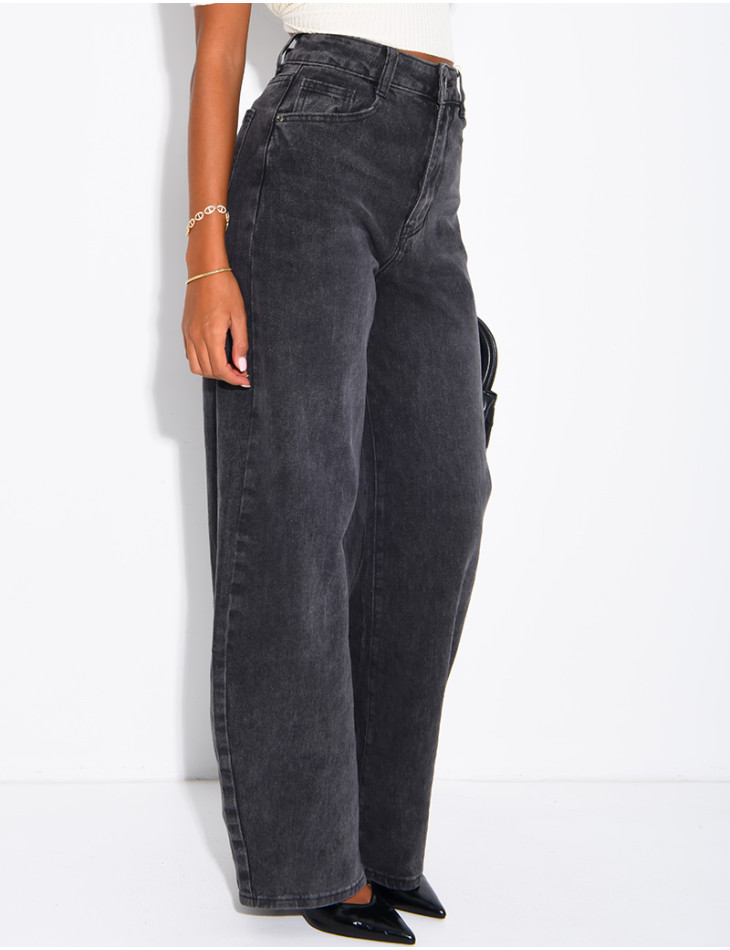 Hoch taillierte Jeans im Barrel-Schnitt, verwaschen