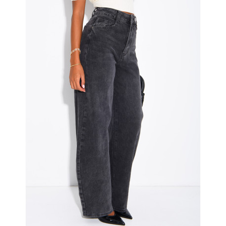 Hoch taillierte Jeans im Barrel-Schnitt, verwaschen