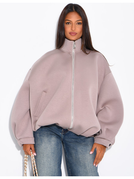 Oversize-Sweatshirt mit Reißverschluss und Stehkragen aus Neopren
