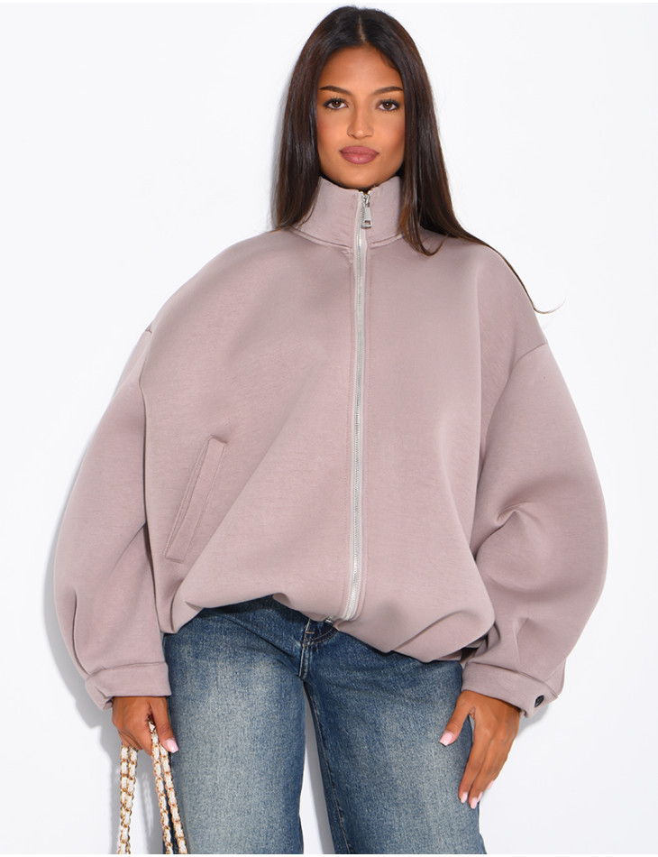 Oversize-Sweatshirt mit Reißverschluss und Stehkragen aus Neopren