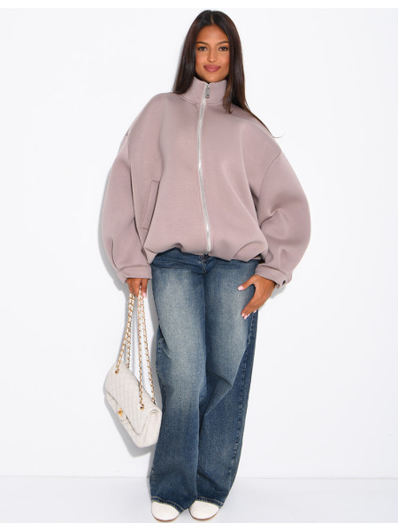 Oversize-Sweatshirt mit Reißverschluss und Stehkragen aus Neopren