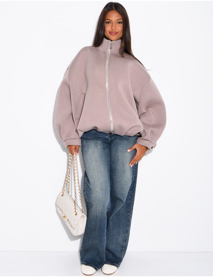 Oversize-Sweatshirt mit Reißverschluss und Stehkragen aus Neopren