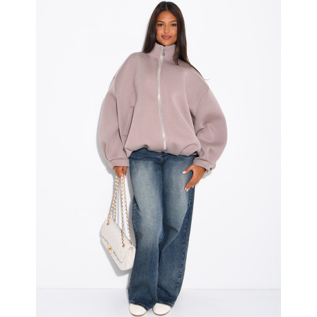 Oversize-Sweatshirt mit Reißverschluss und Stehkragen aus Neopren