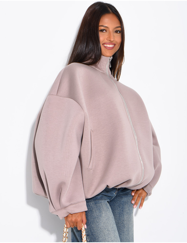 Oversize-Sweatshirt mit Reißverschluss und Stehkragen aus Neopren