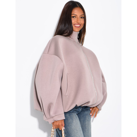 Oversize-Sweatshirt mit Reißverschluss und Stehkragen aus Neopren