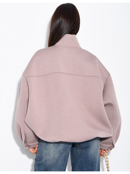 Oversize-Sweatshirt mit Reißverschluss und Stehkragen aus Neopren