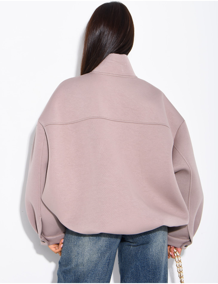 Oversize-Sweatshirt mit Reißverschluss und Stehkragen aus Neopren