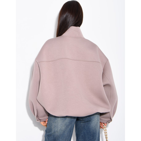Oversize-Sweatshirt mit Reißverschluss und Stehkragen aus Neopren