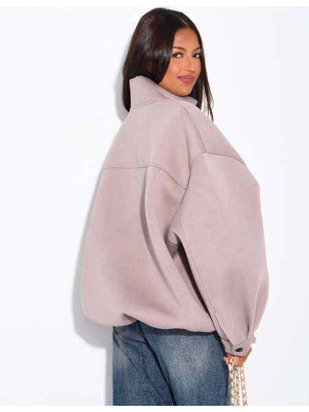 Oversize-Sweatshirt mit Reißverschluss und Stehkragen aus Neopren