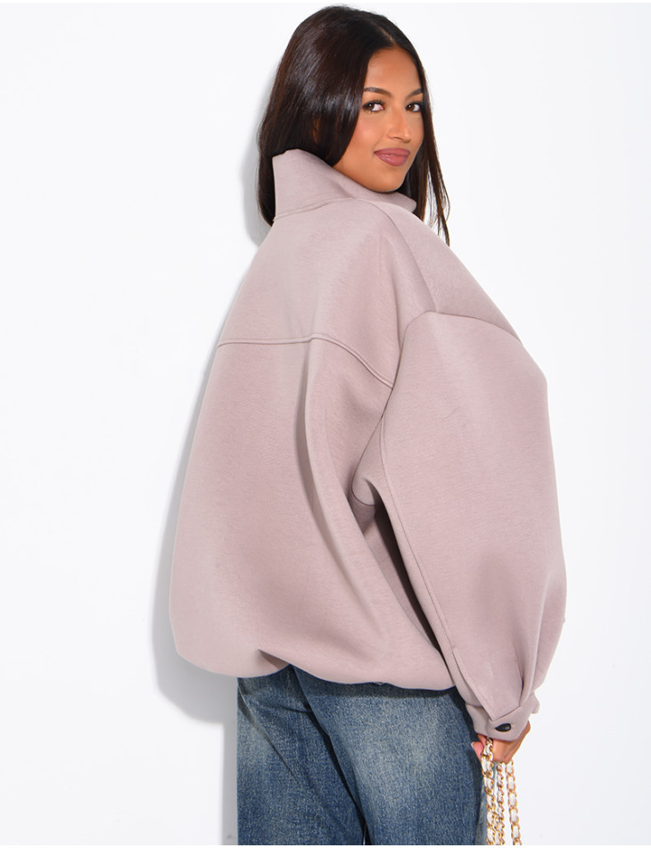 Oversize-Sweatshirt mit Reißverschluss und Stehkragen aus Neopren