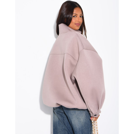 Oversize-Sweatshirt mit Reißverschluss und Stehkragen aus Neopren