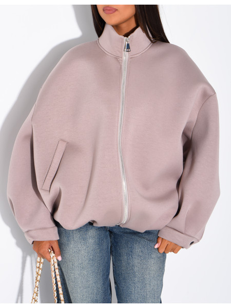 Oversize-Sweatshirt mit Reißverschluss und Stehkragen aus Neopren