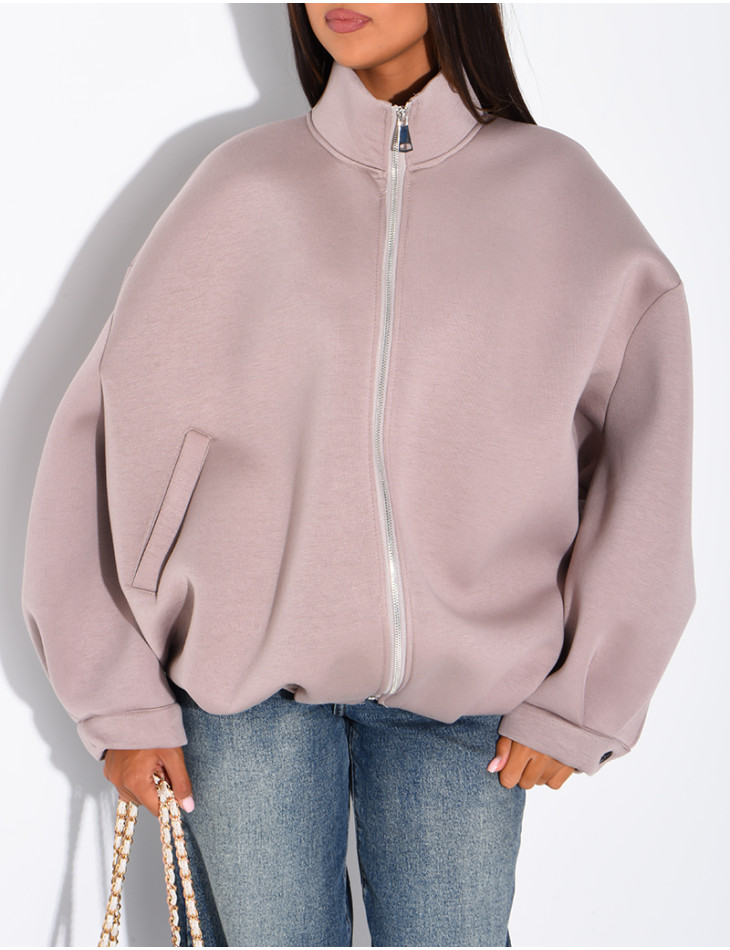 Oversize-Sweatshirt mit Reißverschluss und Stehkragen aus Neopren