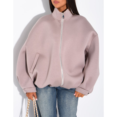Oversize-Sweatshirt mit Reißverschluss und Stehkragen aus Neopren