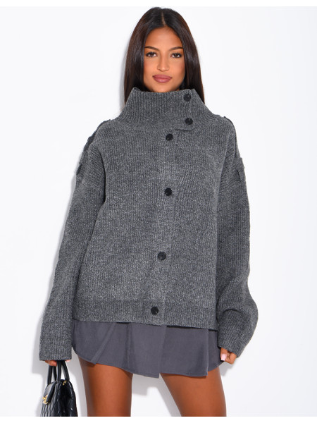 Gilet en maille boutonné à col montant