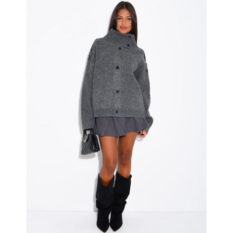 Gilet en maille boutonné à col montant