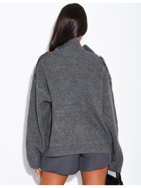 Gilet en maille boutonné à col montant