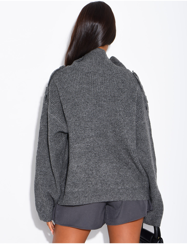 Gilet en maille boutonné à col montant