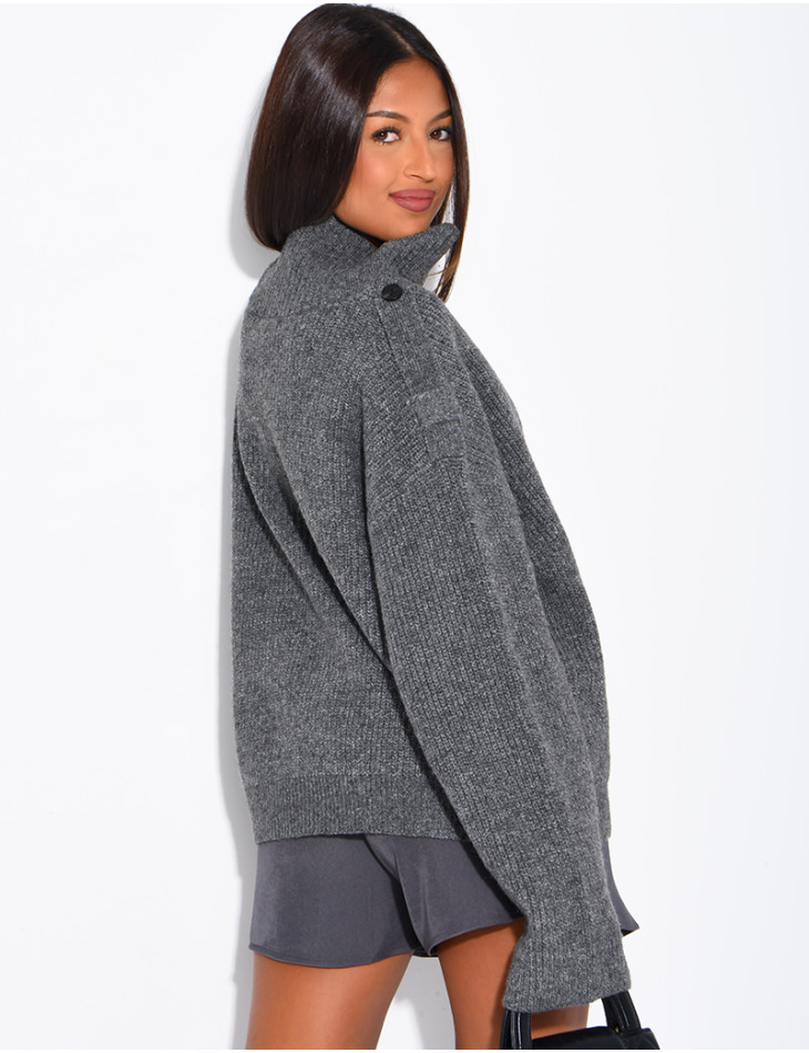 Gilet en maille boutonné à col montant