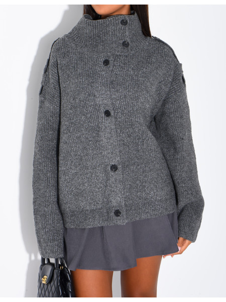 Gilet en maille boutonné à col montant