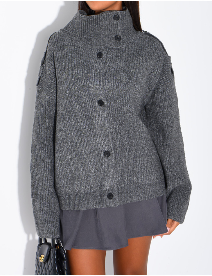 Gilet en maille boutonné à col montant