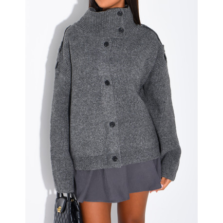 Gilet en maille boutonné à col montant