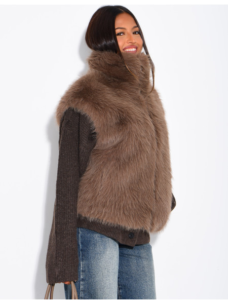 Ärmellose Jacke aus Kunstfell mit Stehkragen